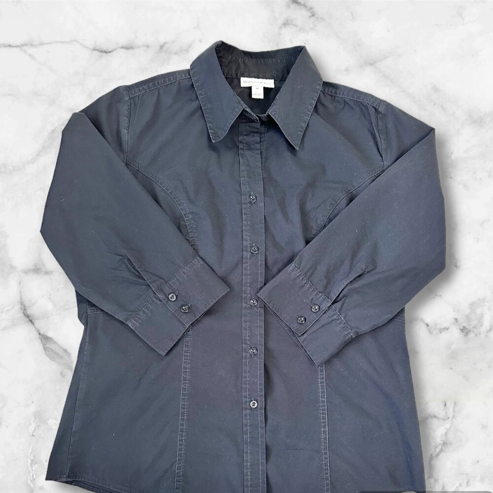 Fashion Bug Women Dress Shirt Black Size Medium 3/4 Sleeves Button Up, Pre-owned